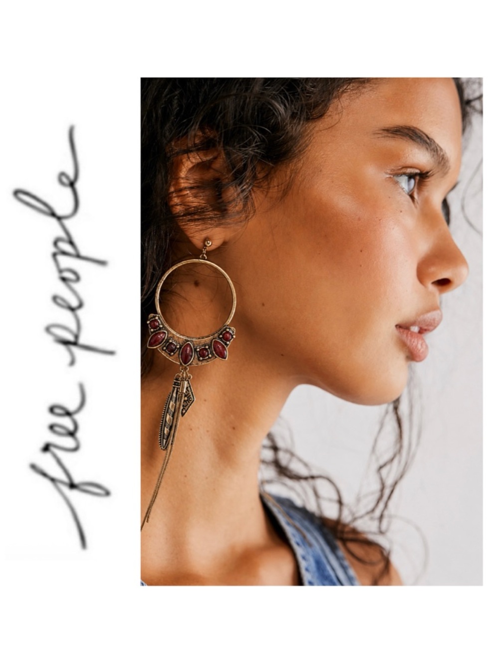 NWT Free People Winona Hoops Burgundy